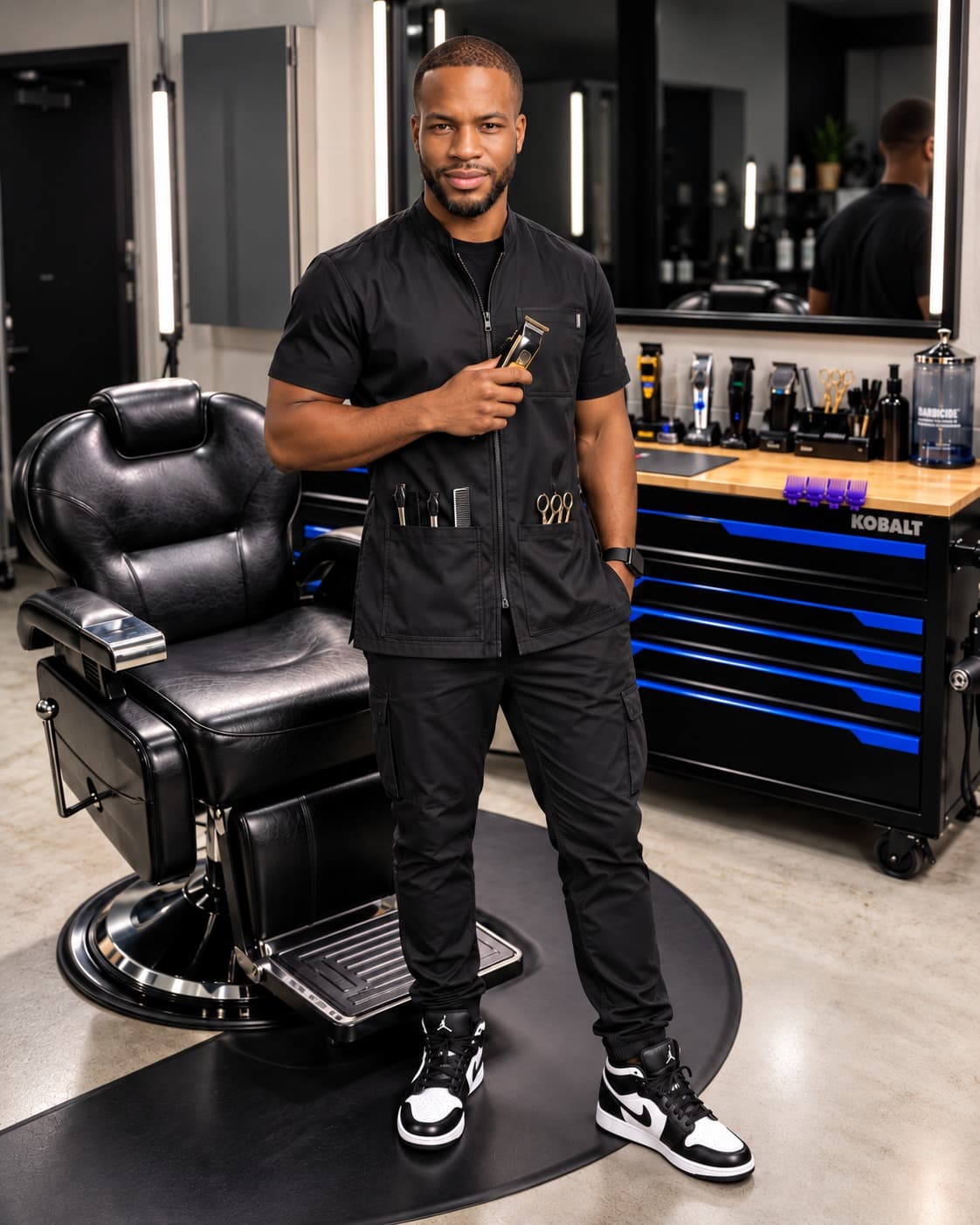 Joel Atkins, barber at Joel's Place Barber Studio, in his home studio